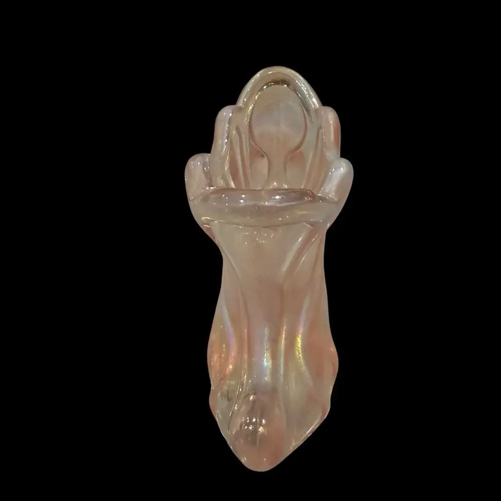 Vintage Fenton Iridescent Pale Pink Carnival Glass Slipper Shoe 5” Sticker USA